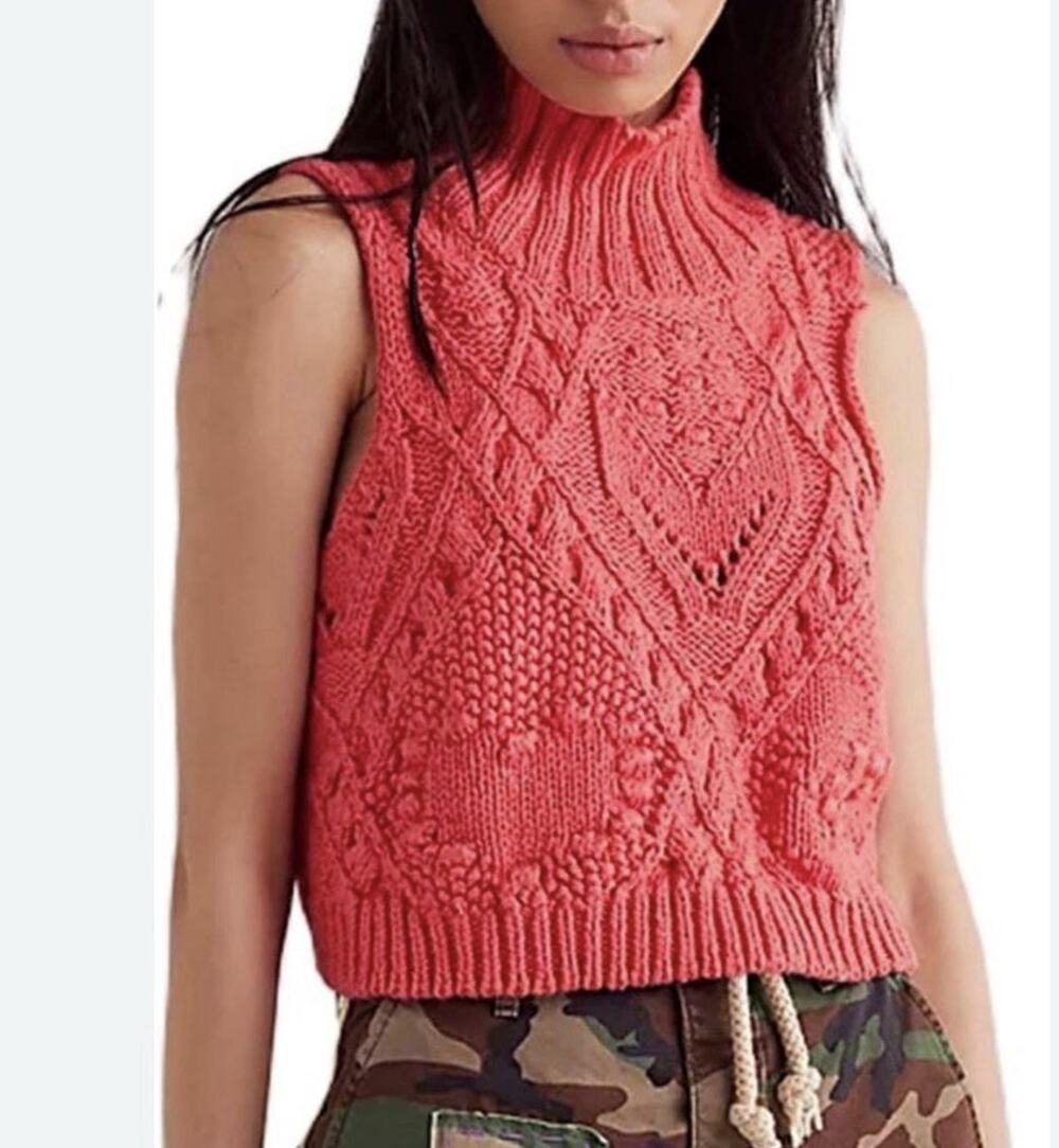 Free People Sasha Turtleneck Knit Vest Coral Sleeveless Top XS TP